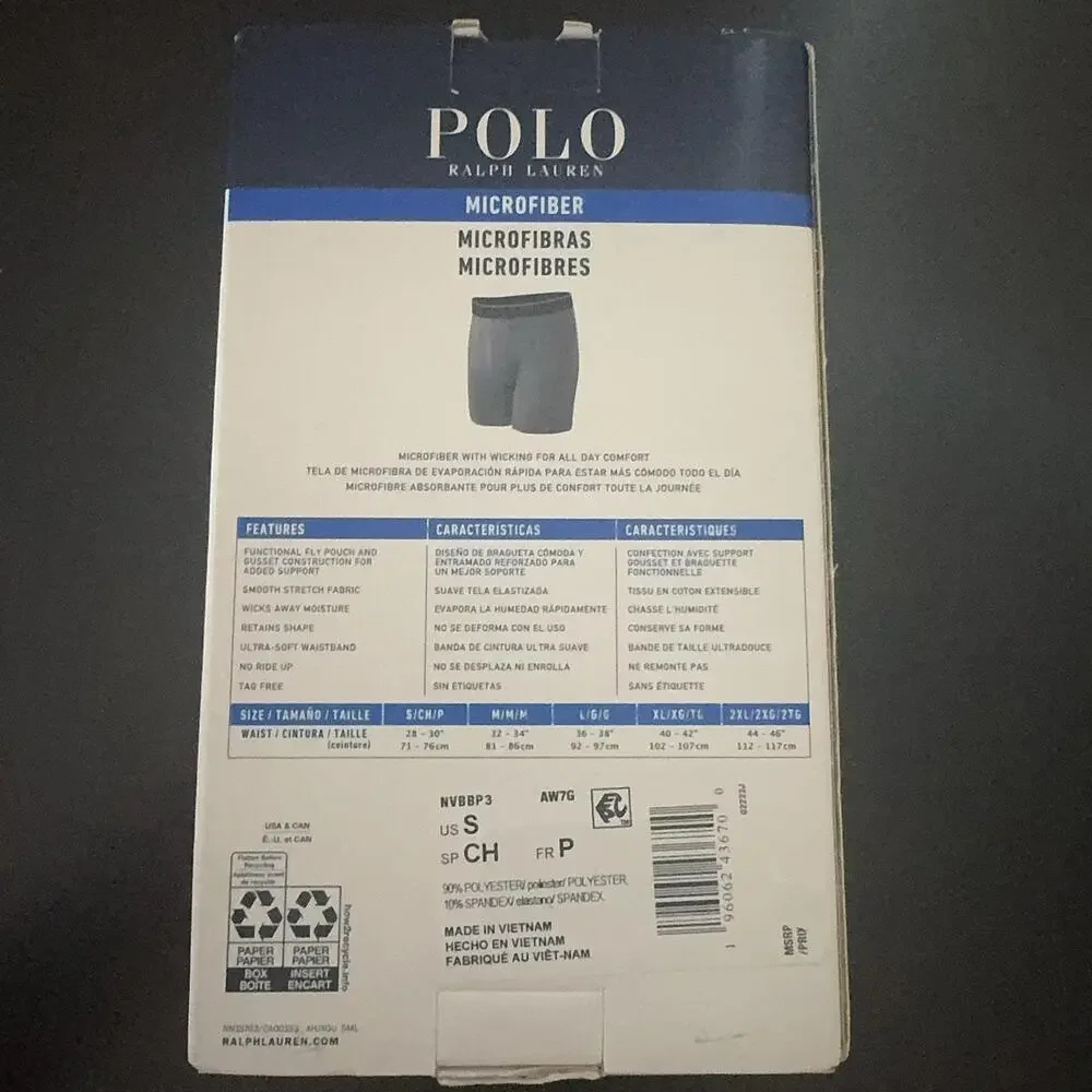 Polo Ralph Lauren Microfiber Boxer Brief Underwear Mens S Grey Blue Black 3 Pack